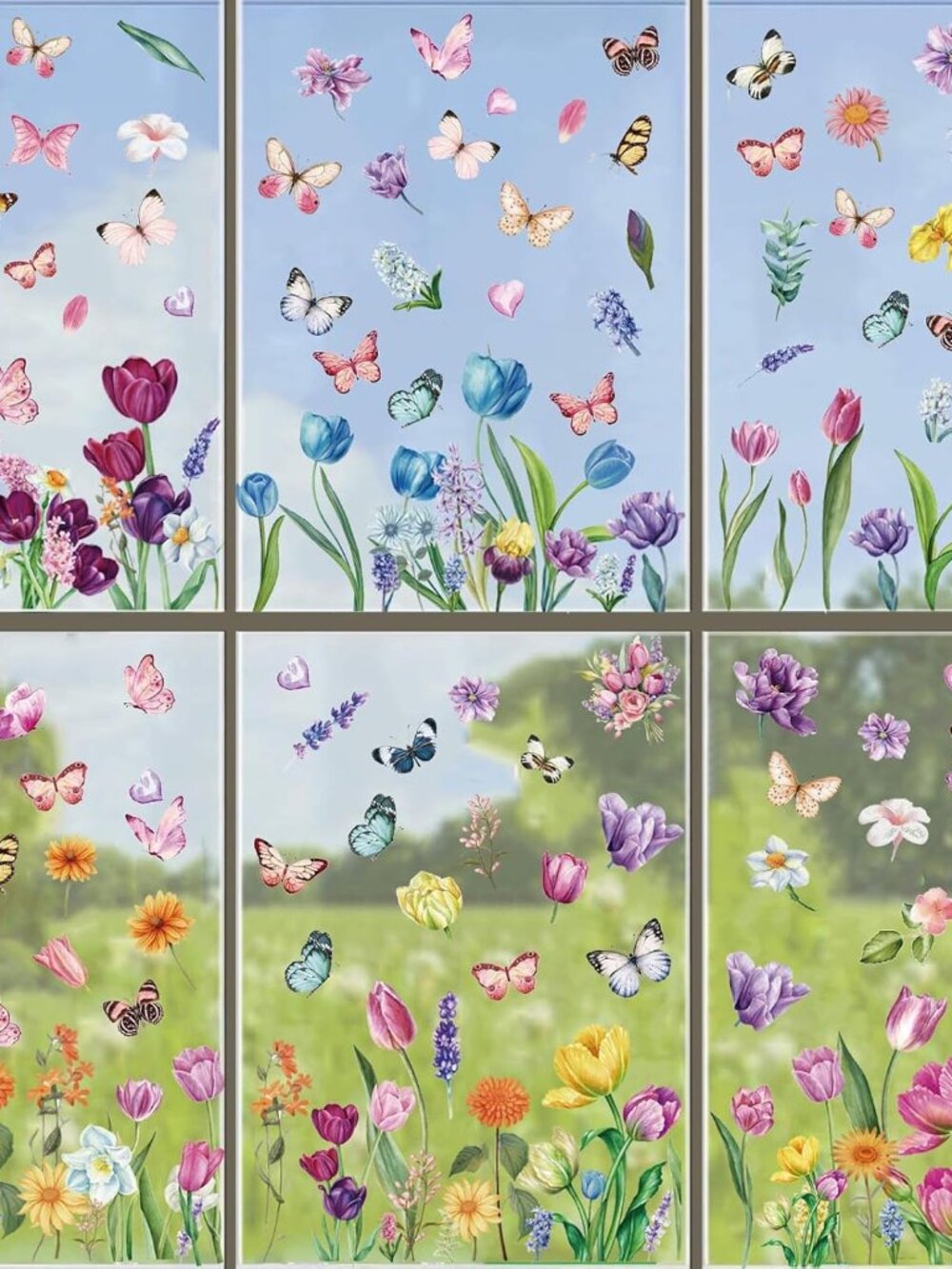 Spring Window Clings for Glass Windows Easter, 132pcs Flower Window Clings Butte